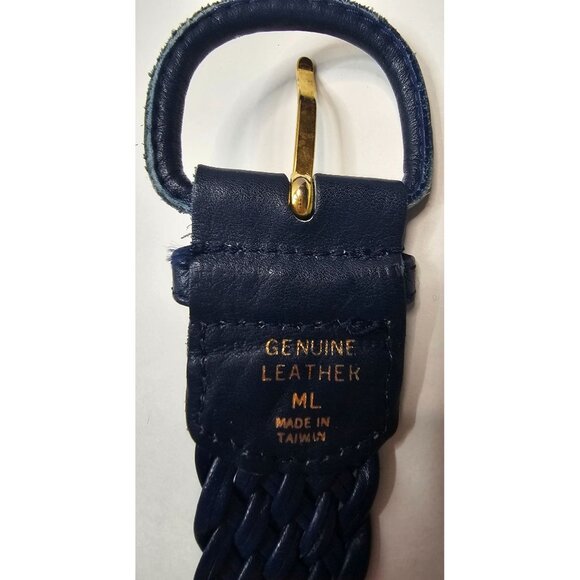 Genuine Leather Braided Belt ML Made In Taiwan Navy Blue 33" Long - Picture 4 of 8